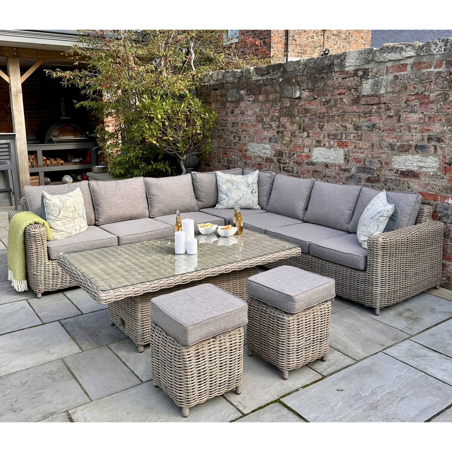 Amalfi Outdoor Large Corner Set With Riser Table And 2 Stools