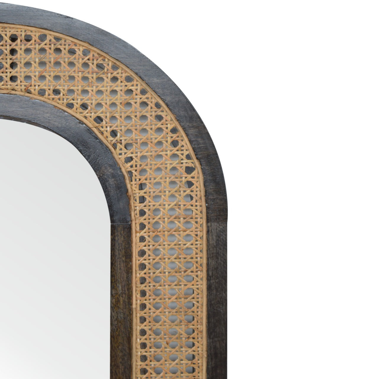 Larissa Carbon Black Mango Wood Mirror with Hand-Woven Rattan
