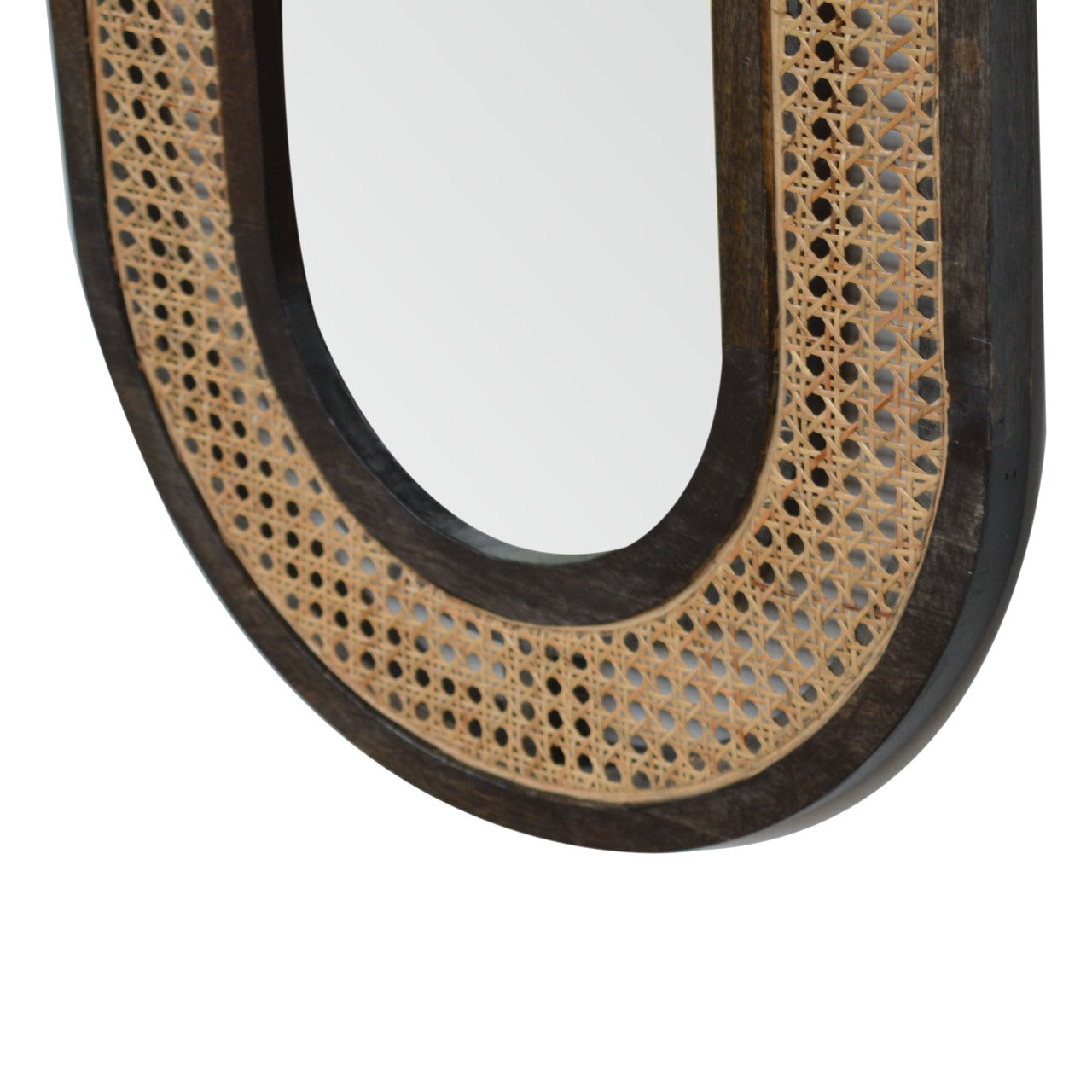 Larissa Carbon Black Mango Wood Mirror with Hand-Woven Rattan