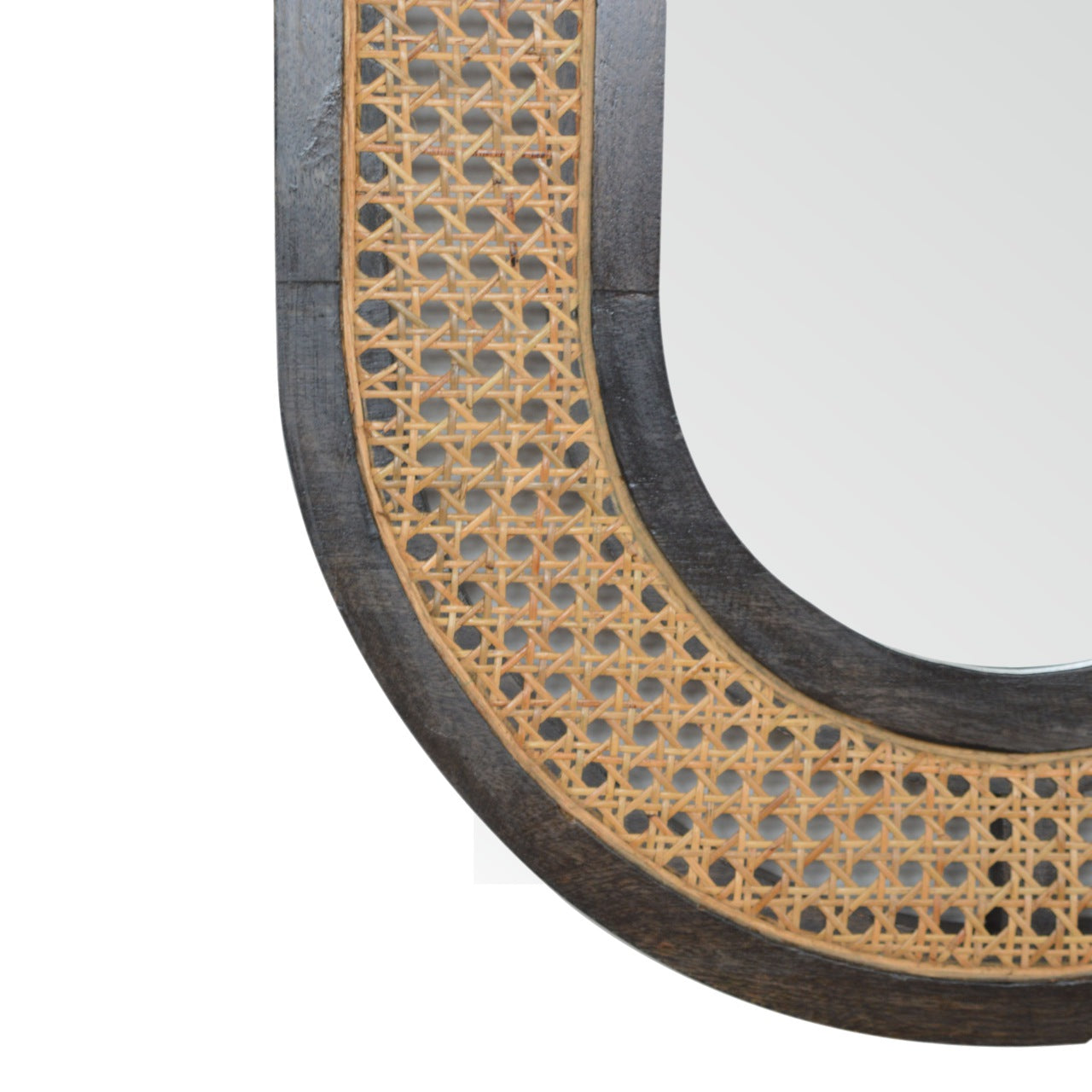 Larissa Carbon Black Mango Wood Mirror with Hand-Woven Rattan