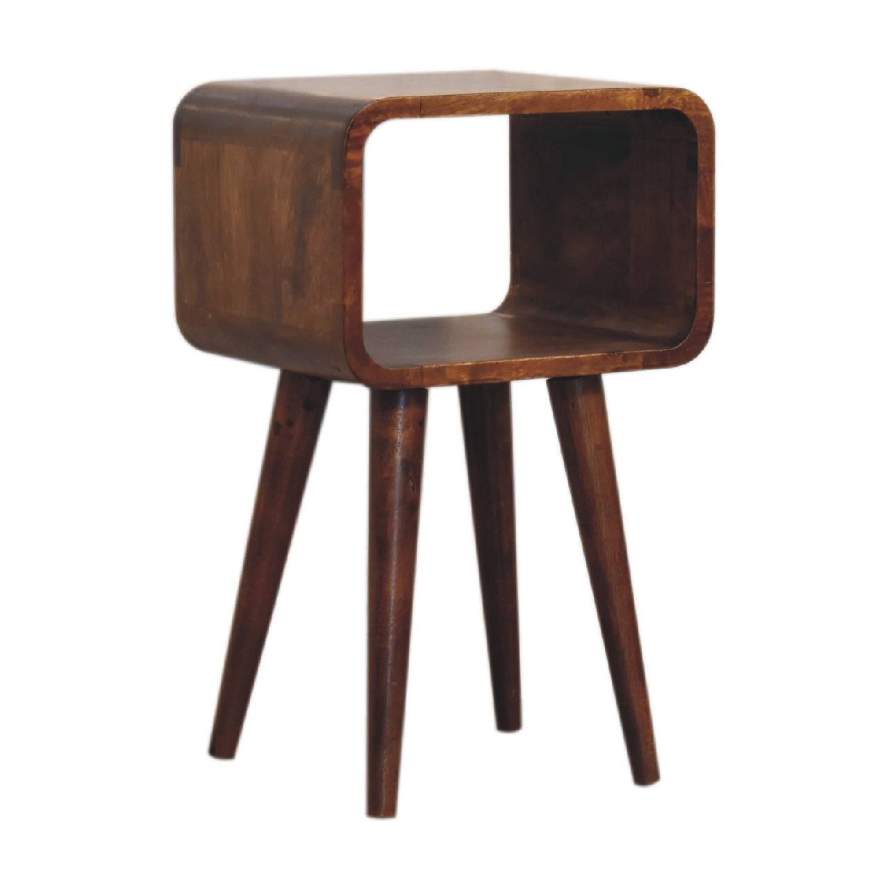 Mini Chestnut Curved Open Bedside Table