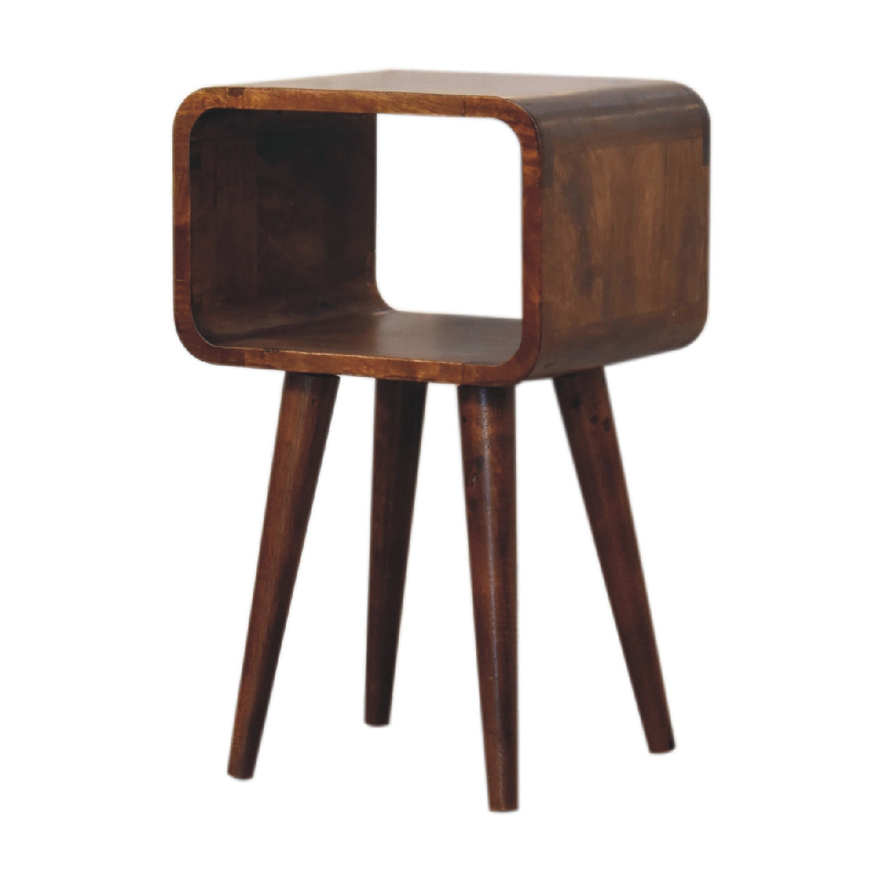 Mini Chestnut Curved Open Bedside Table