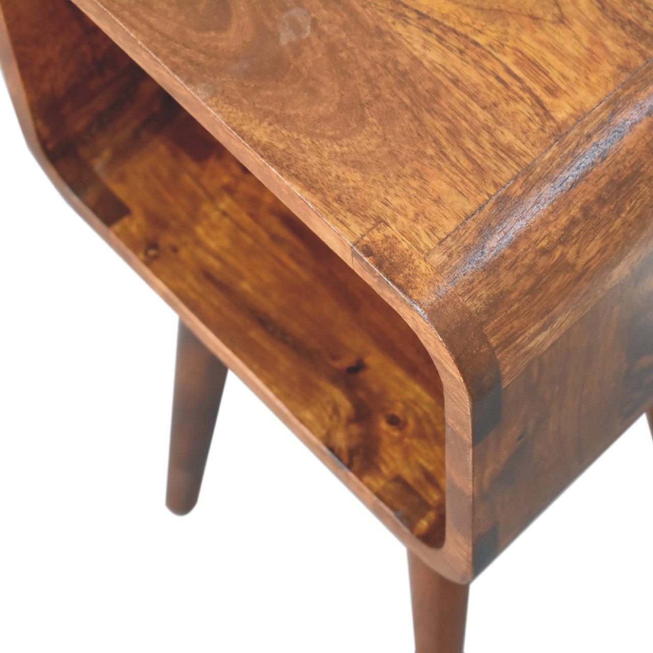 Mini Chestnut Curved Open Bedside Table