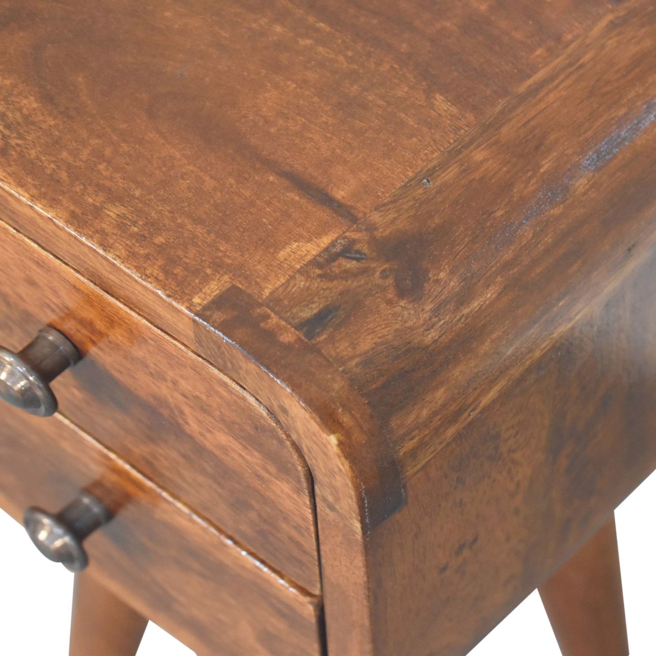 Extra Mini Curved Chestnut Bedside Table