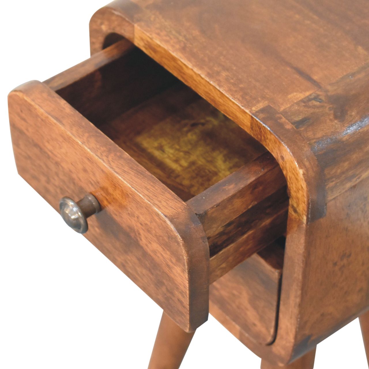Extra Mini Curved Chestnut Bedside Table
