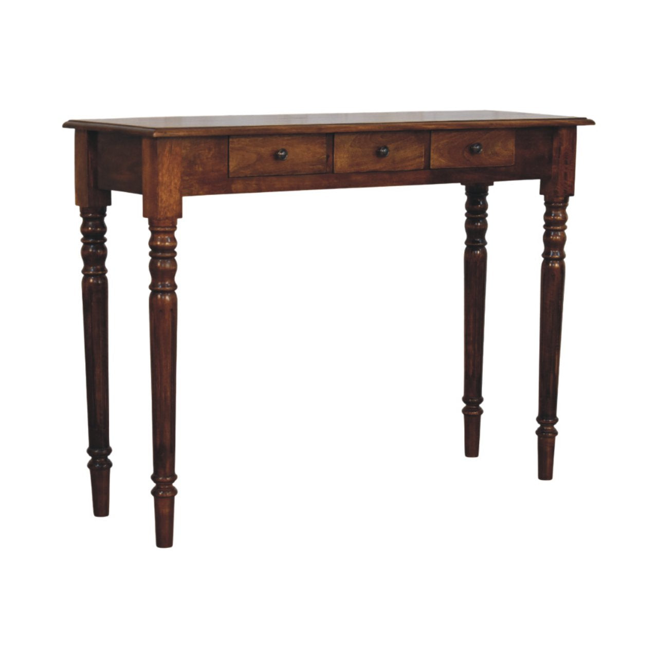 Turned Legs 3 Drawer Chestnut Console Table
