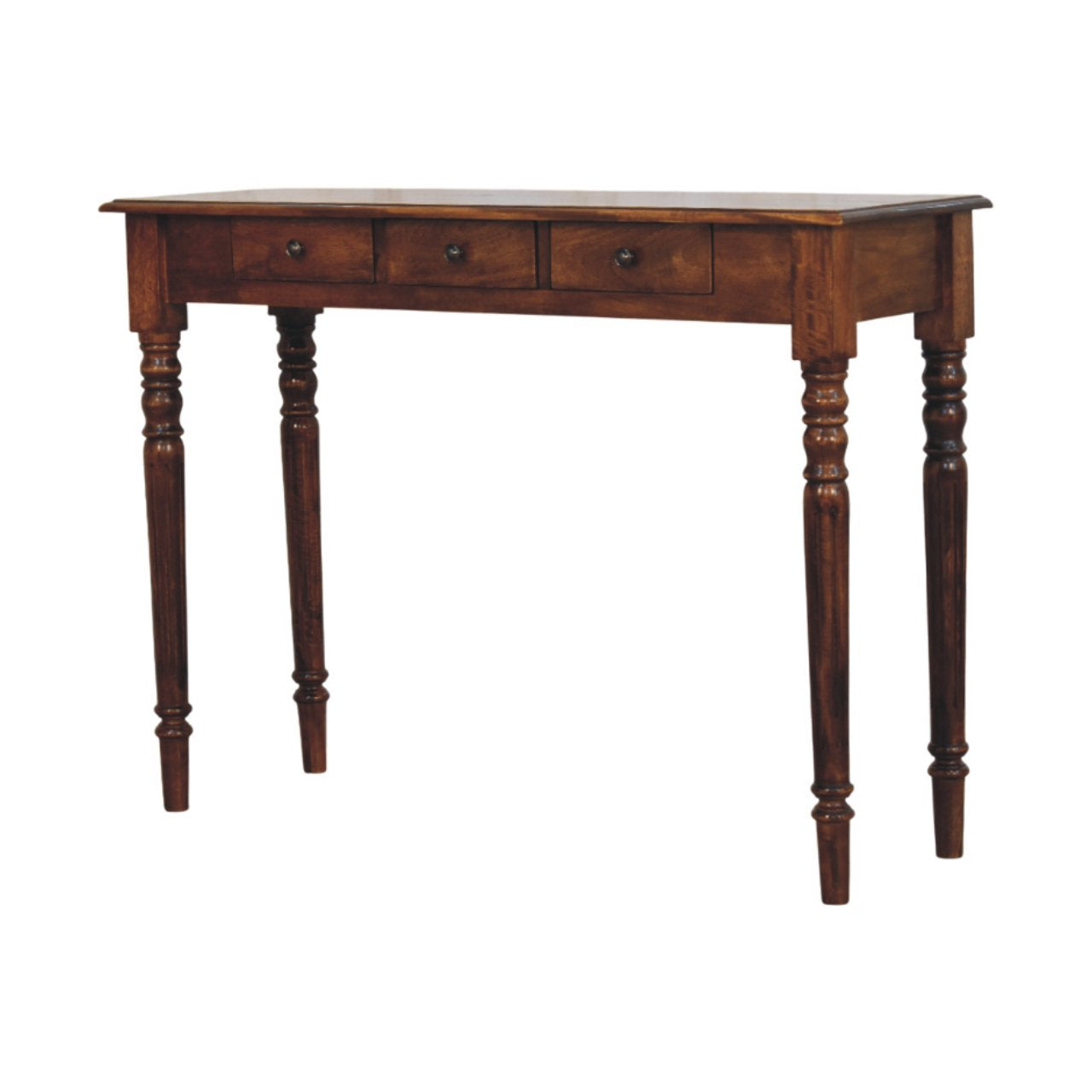 Turned Legs 3 Drawer Chestnut Console Table