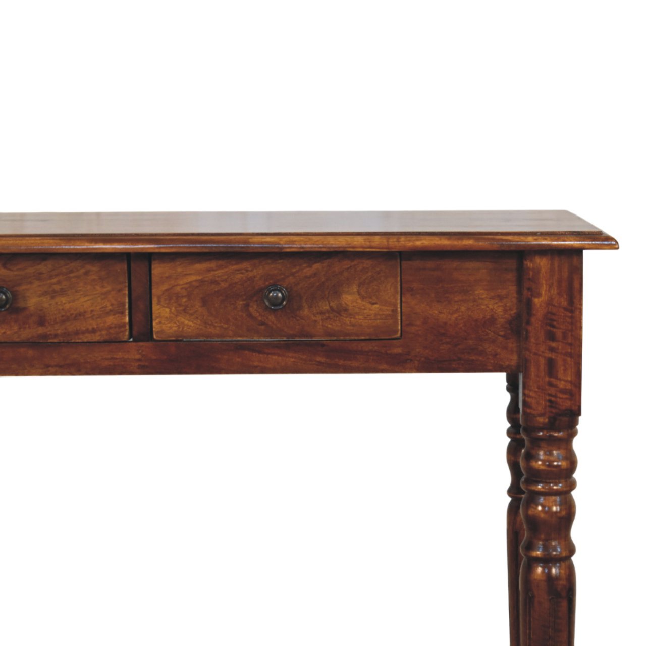 Turned Legs 3 Drawer Chestnut Console Table