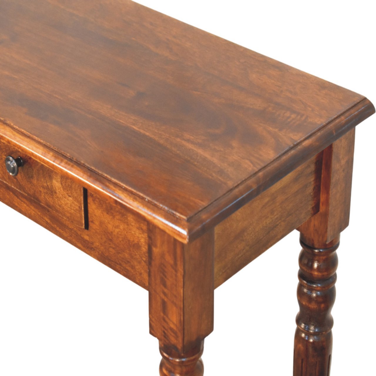 Turned Legs 3 Drawer Chestnut Console Table
