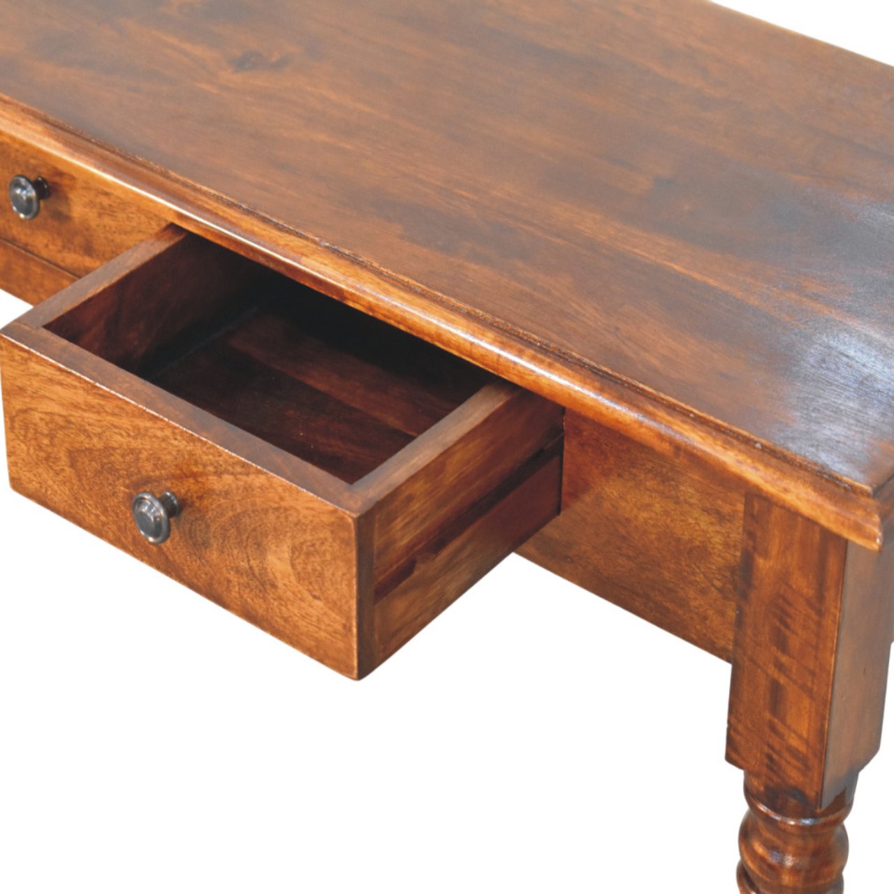 Turned Legs 3 Drawer Chestnut Console Table