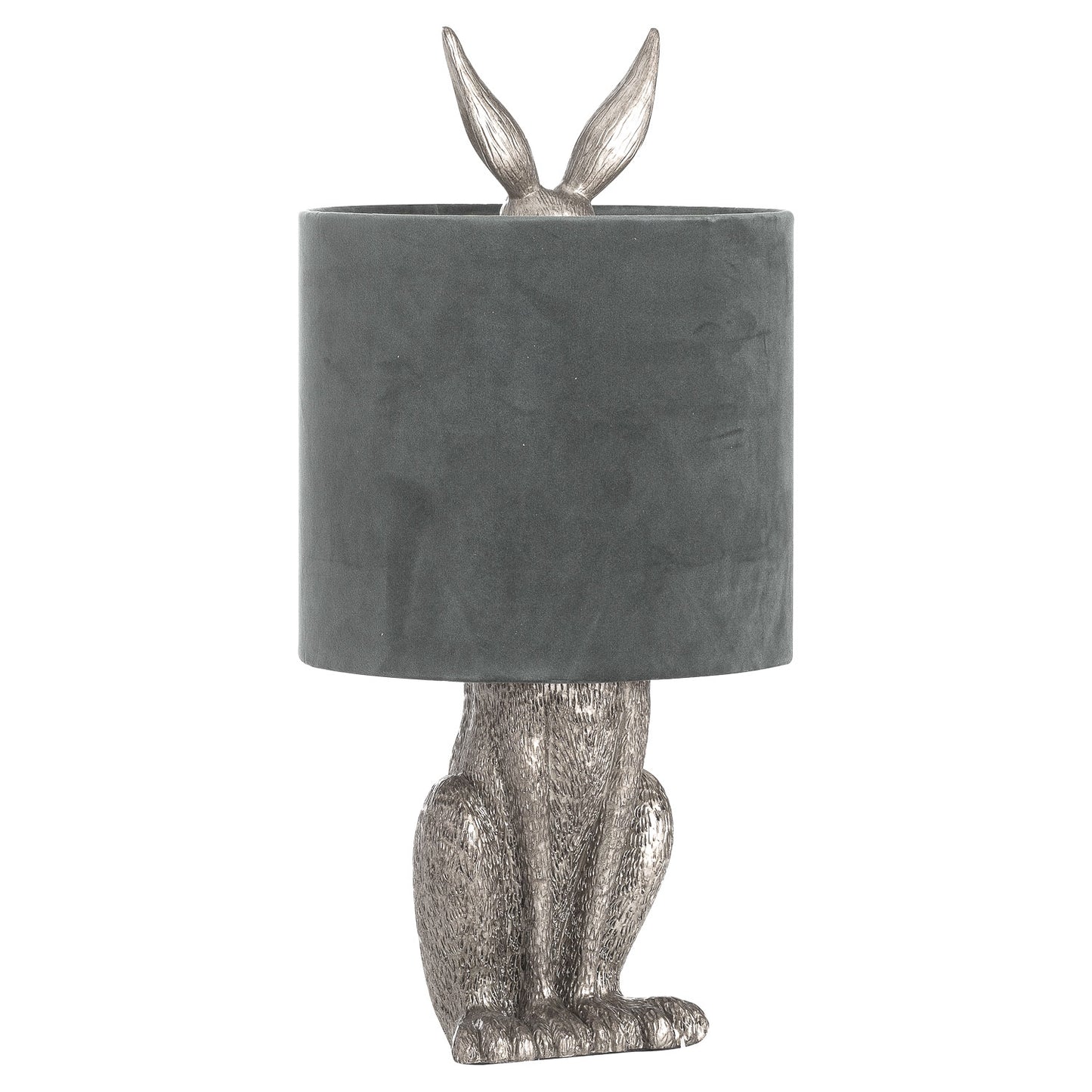 Silver Hare Table Lamp With Grey Velvet Shade - Luxe Home Comforts
