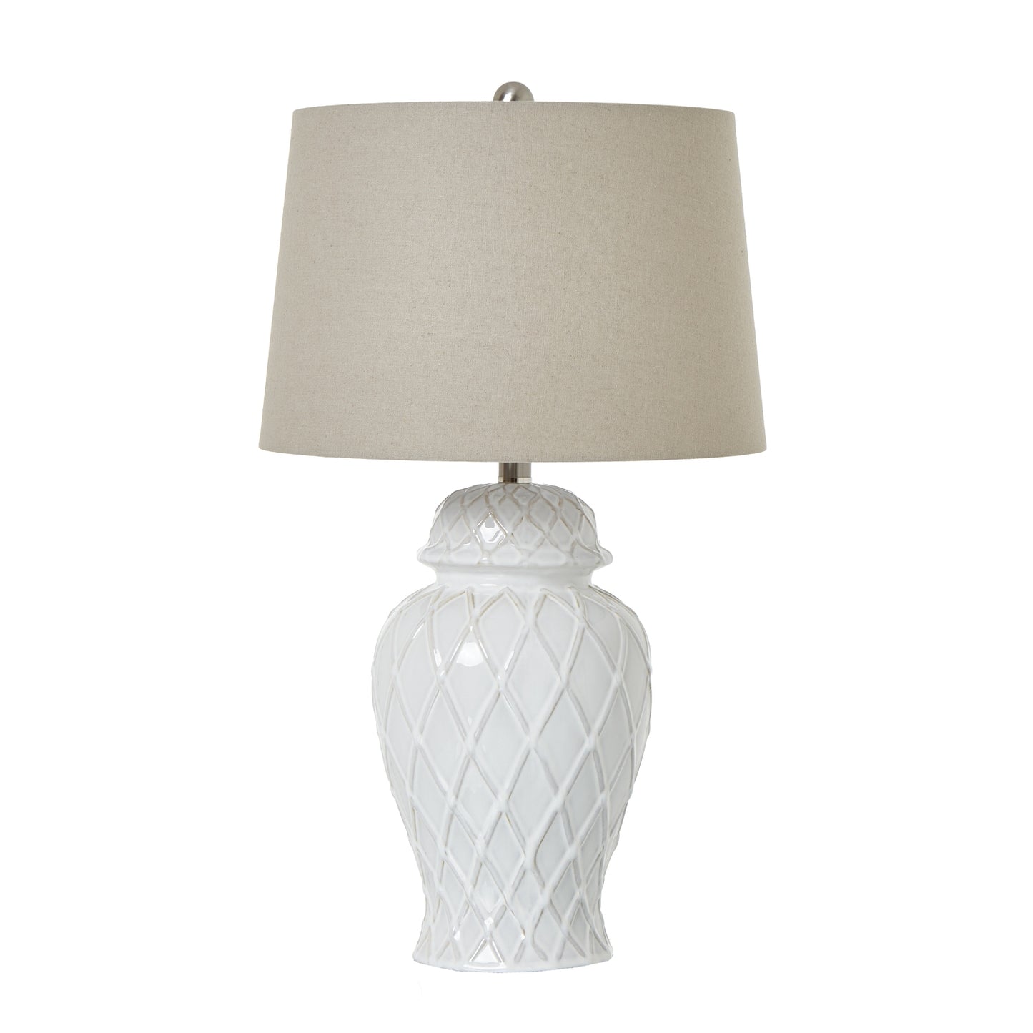 White Ceramic Ginger Jar Lamp With Linen Shade - Luxe Home Comforts