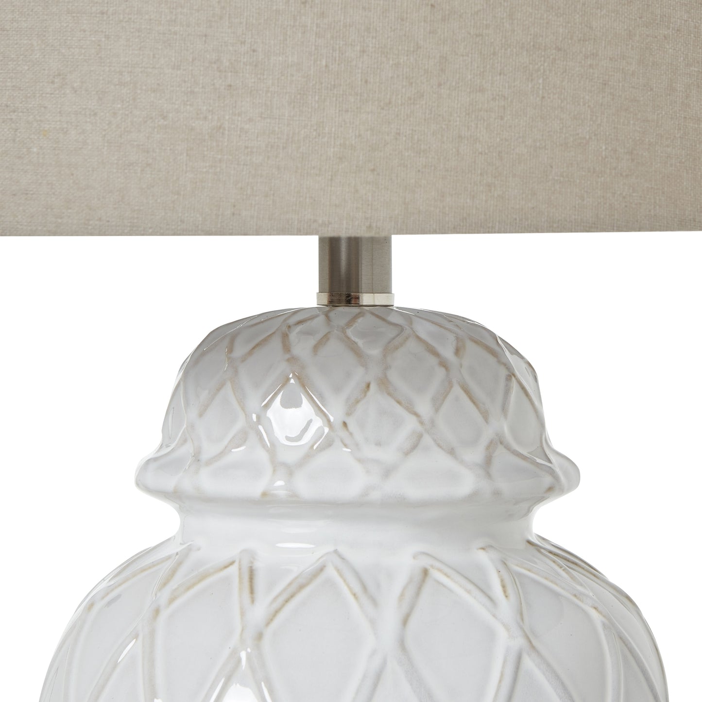 White Ceramic Ginger Jar Lamp With Linen Shade - Luxe Home Comforts