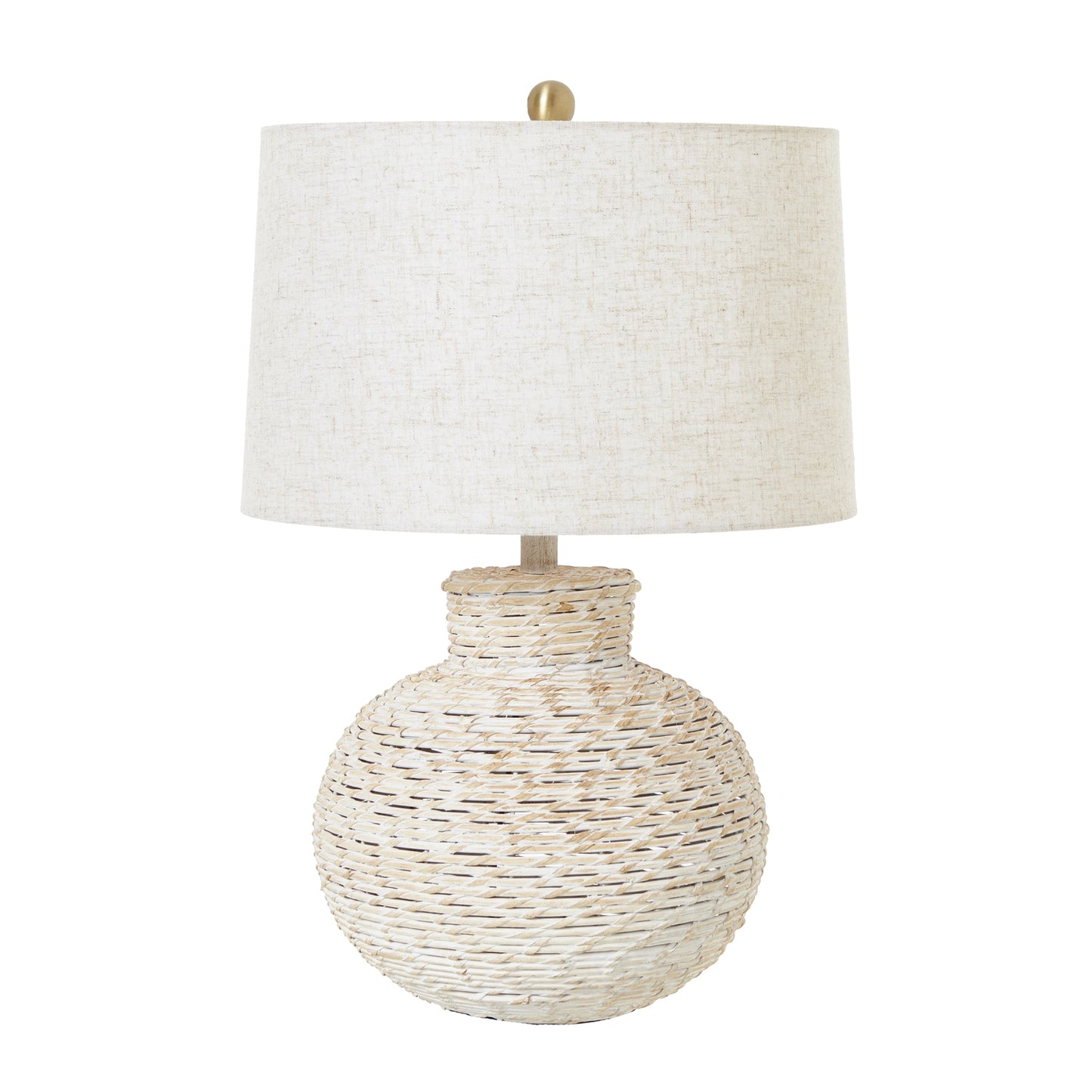 White Wash Bulbous Wicker Table Lamp With Linen Shade - Luxe Home Comforts