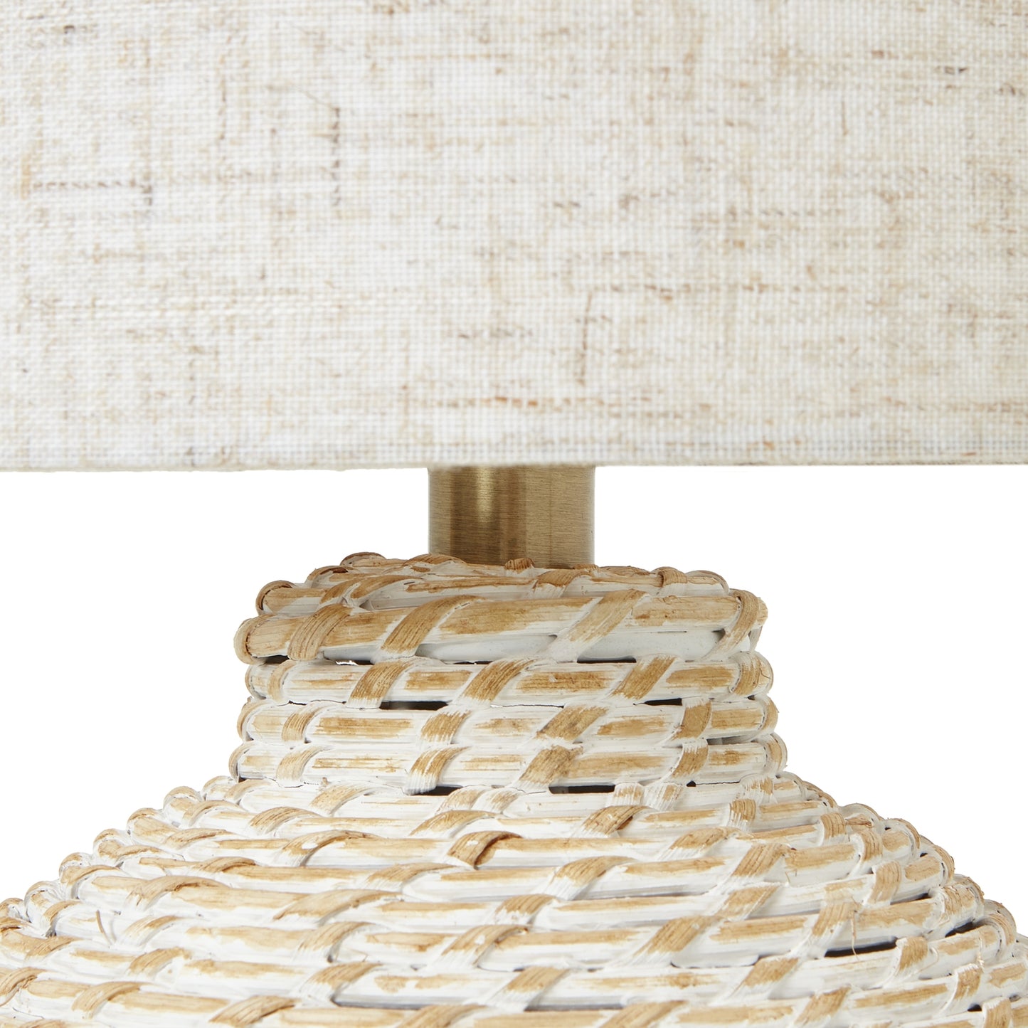 White Wash Small Bulbous Wicker Table Lamp With Linen Shade - Luxe Home Comforts