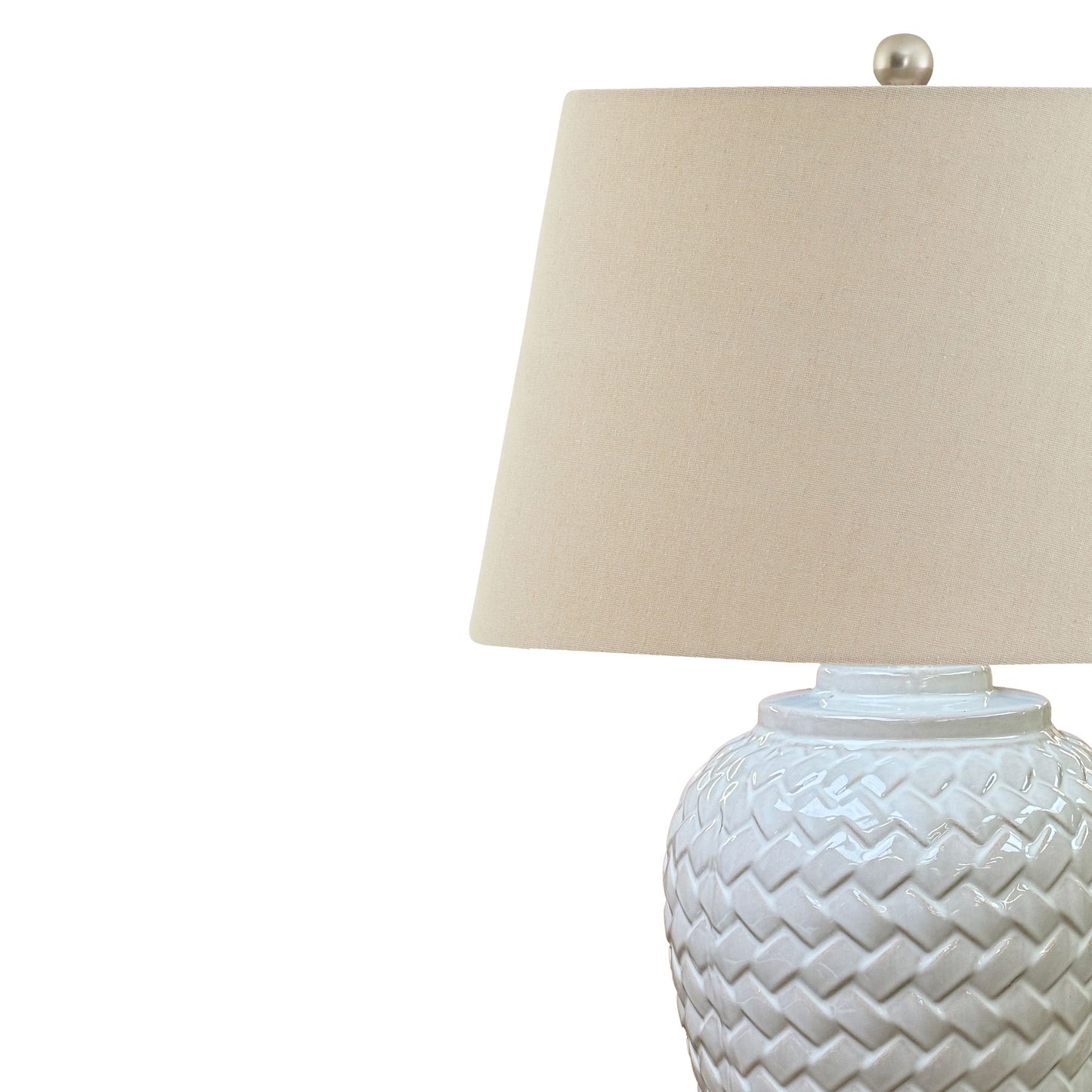 Woven Ceramic Table Lamp With Linen Shade - Luxe Home Comforts