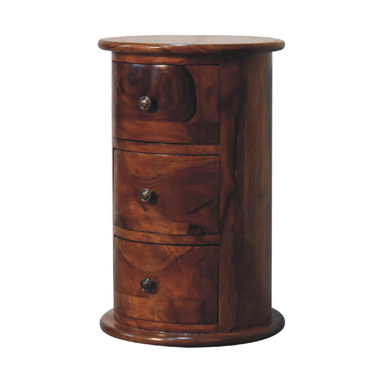 3 Drawer Chestnut Sheesham Drum - Luxe Home Comforts