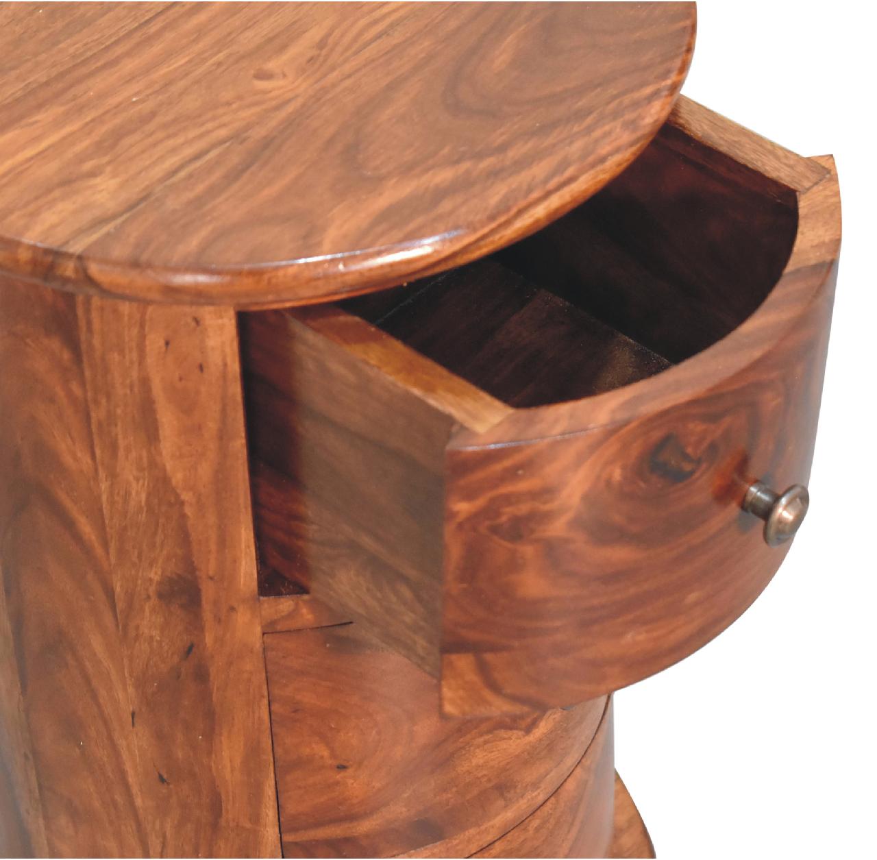 3 Drawer Chestnut Sheesham Drum - Luxe Home Comforts