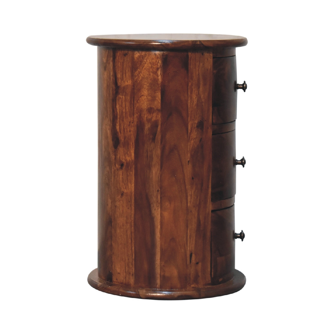 3 Drawer Chestnut Sheesham Drum - Luxe Home Comforts