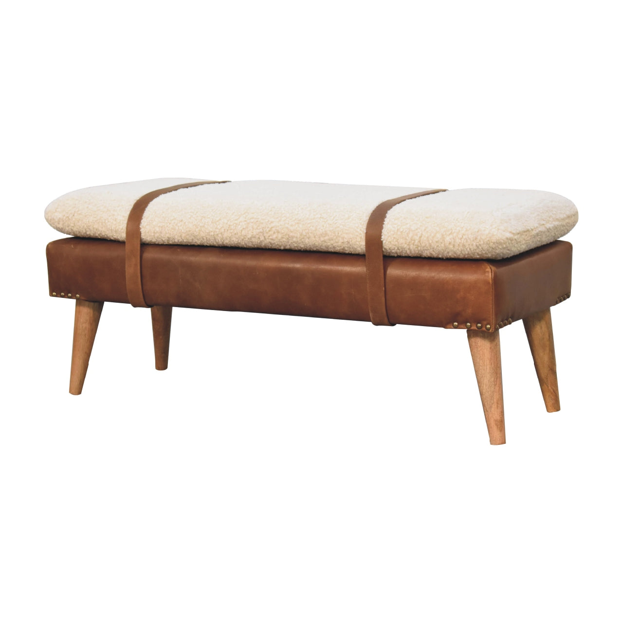 Bouclé Buffalo Hide Leather Bench - Luxe Home Comforts