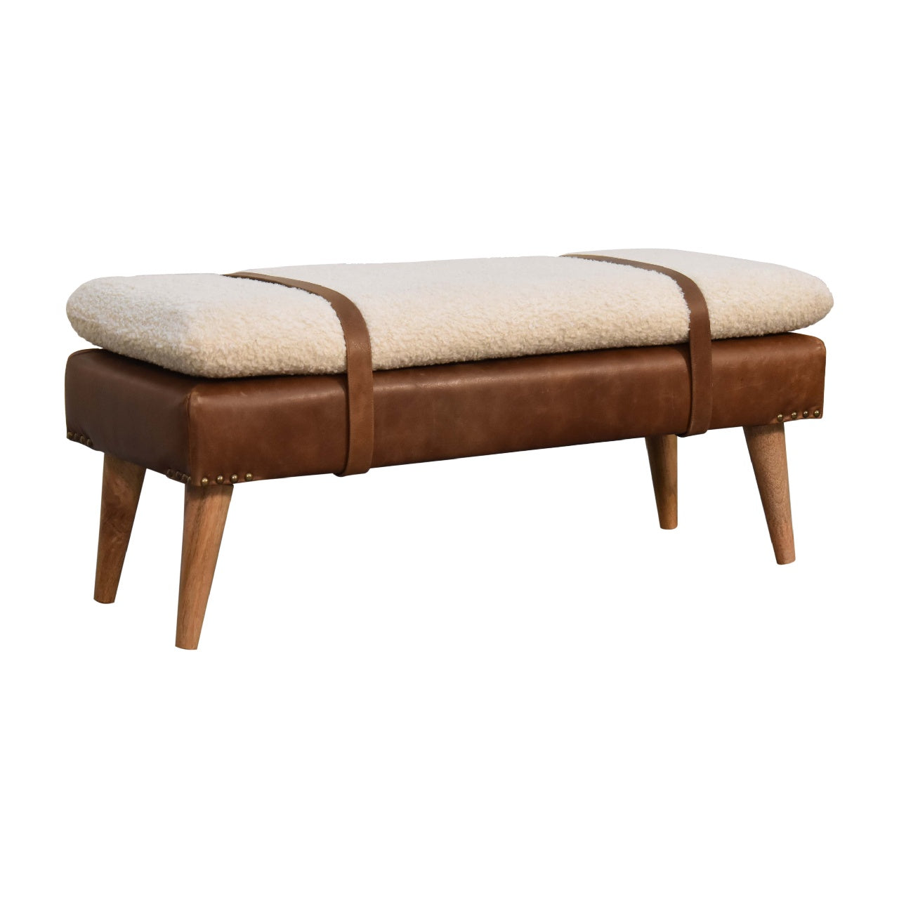 Bouclé Buffalo Hide Leather Bench - Luxe Home Comforts