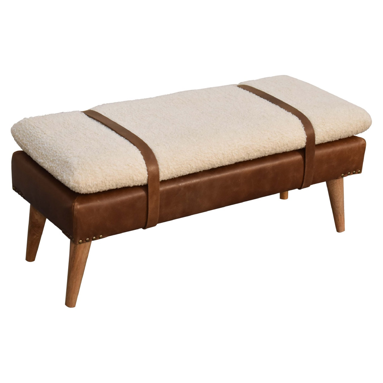 Bouclé Buffalo Hide Leather Bench - Luxe Home Comforts
