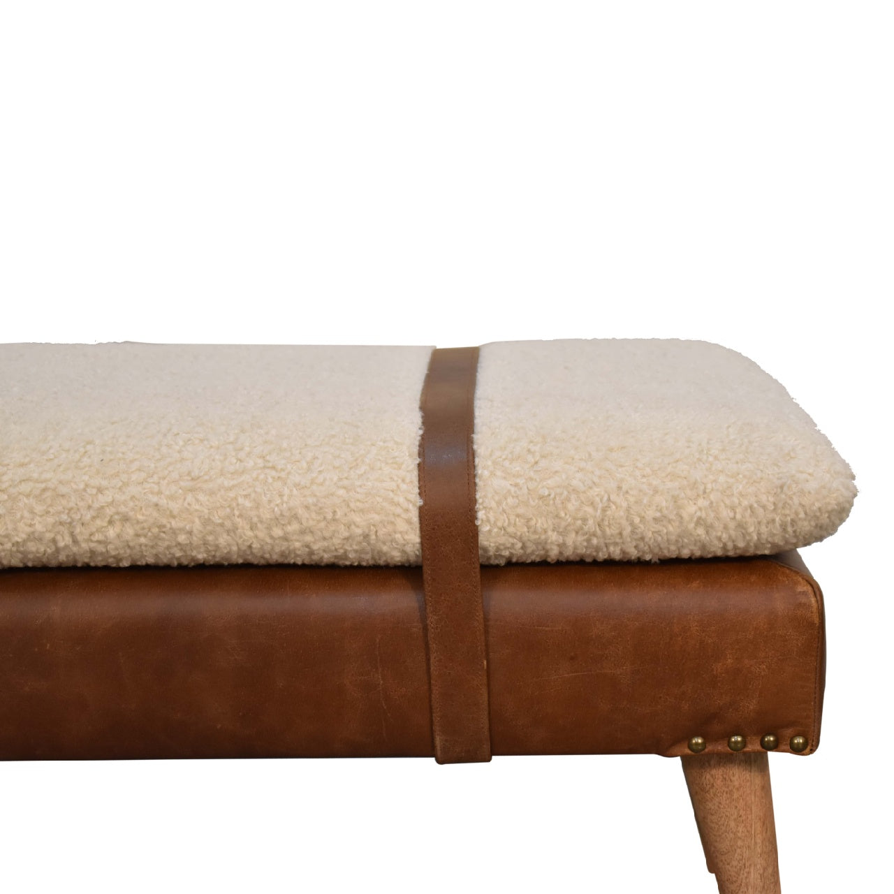 Bouclé Buffalo Hide Leather Bench - Luxe Home Comforts