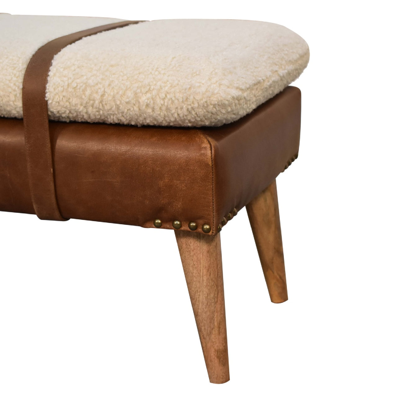 Bouclé Buffalo Hide Leather Bench - Luxe Home Comforts