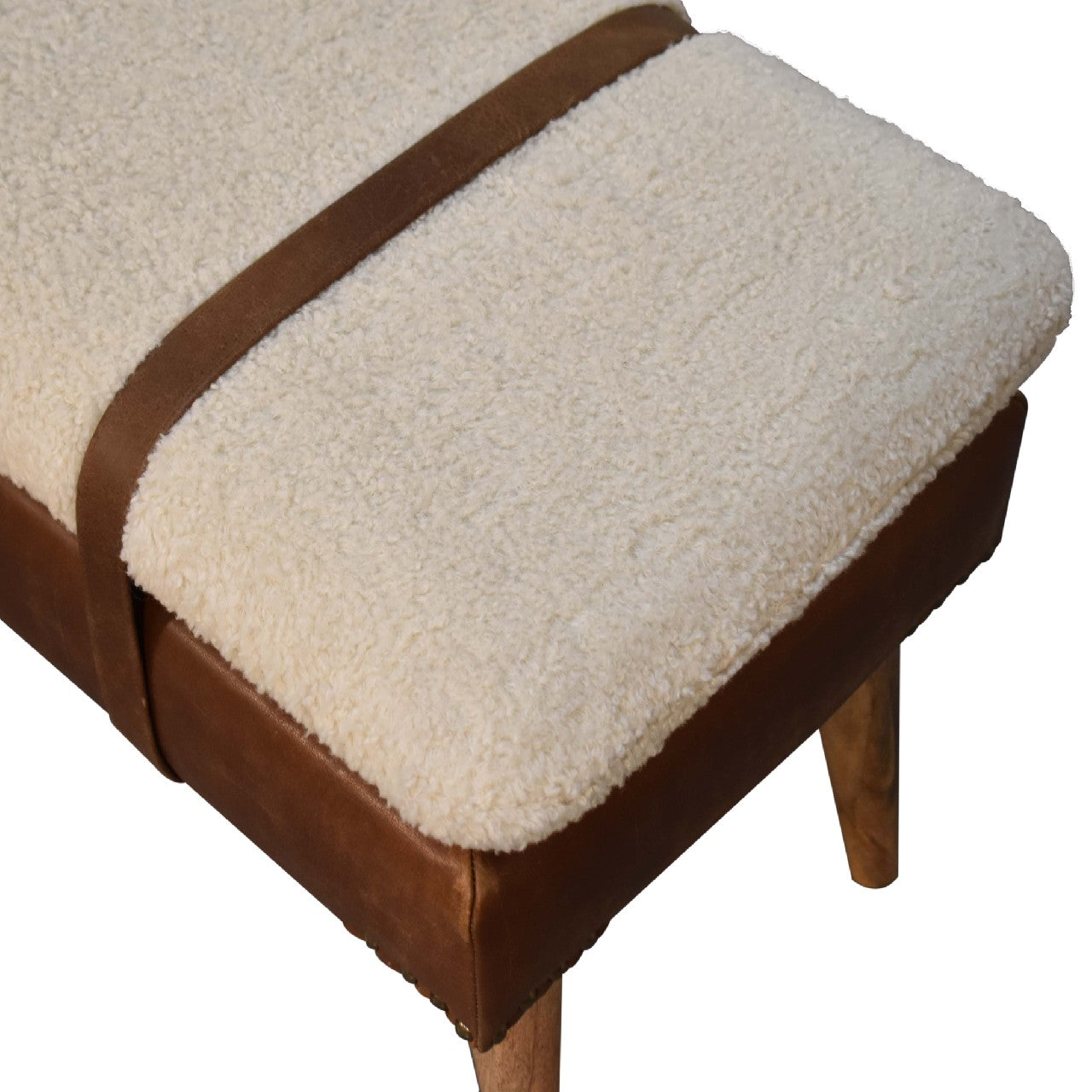 Bouclé Buffalo Hide Leather Bench - Luxe Home Comforts