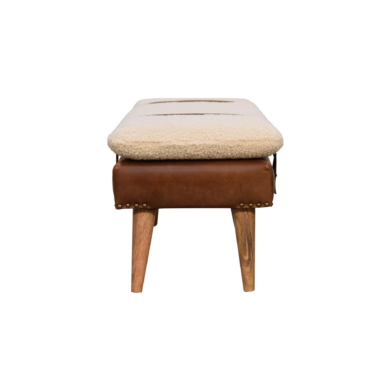 Bouclé Buffalo Hide Leather Bench - Luxe Home Comforts