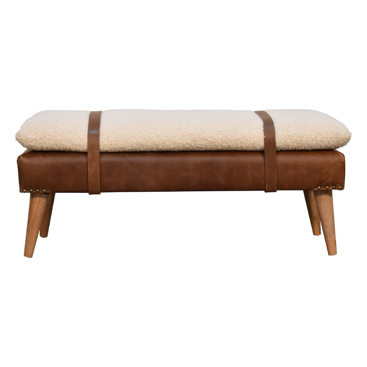 Bouclé Buffalo Hide Leather Bench - Luxe Home Comforts