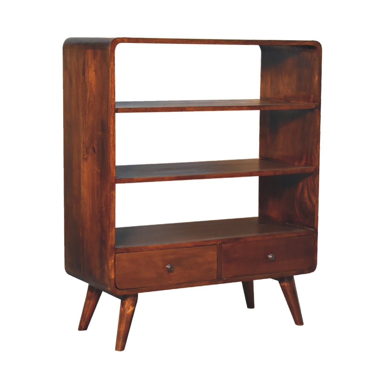 Curved Chestnut Low Bookcase - Luxe Home Comforts