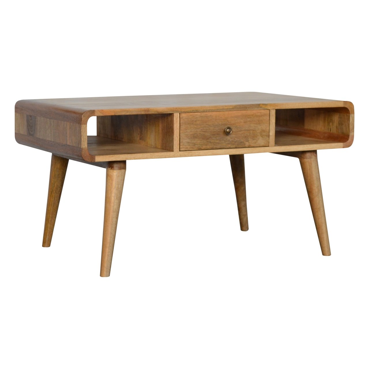 Curved Oak-ish Coffee Table - Luxe Home Comforts