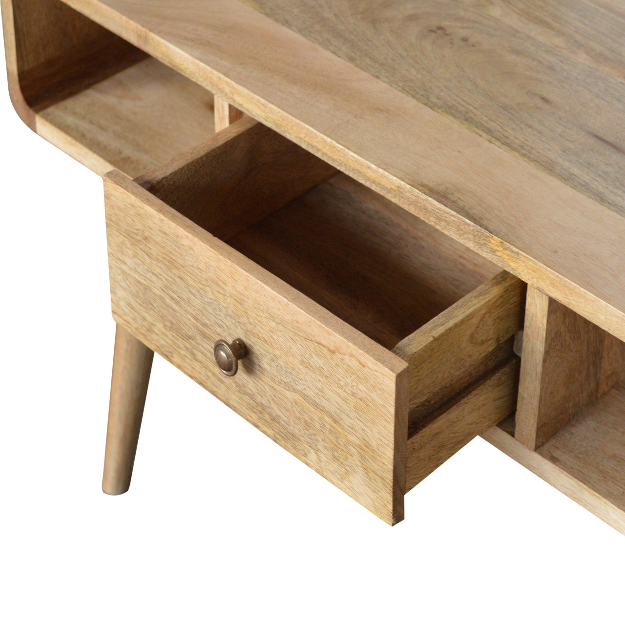 Curved Oak-ish Coffee Table - Luxe Home Comforts