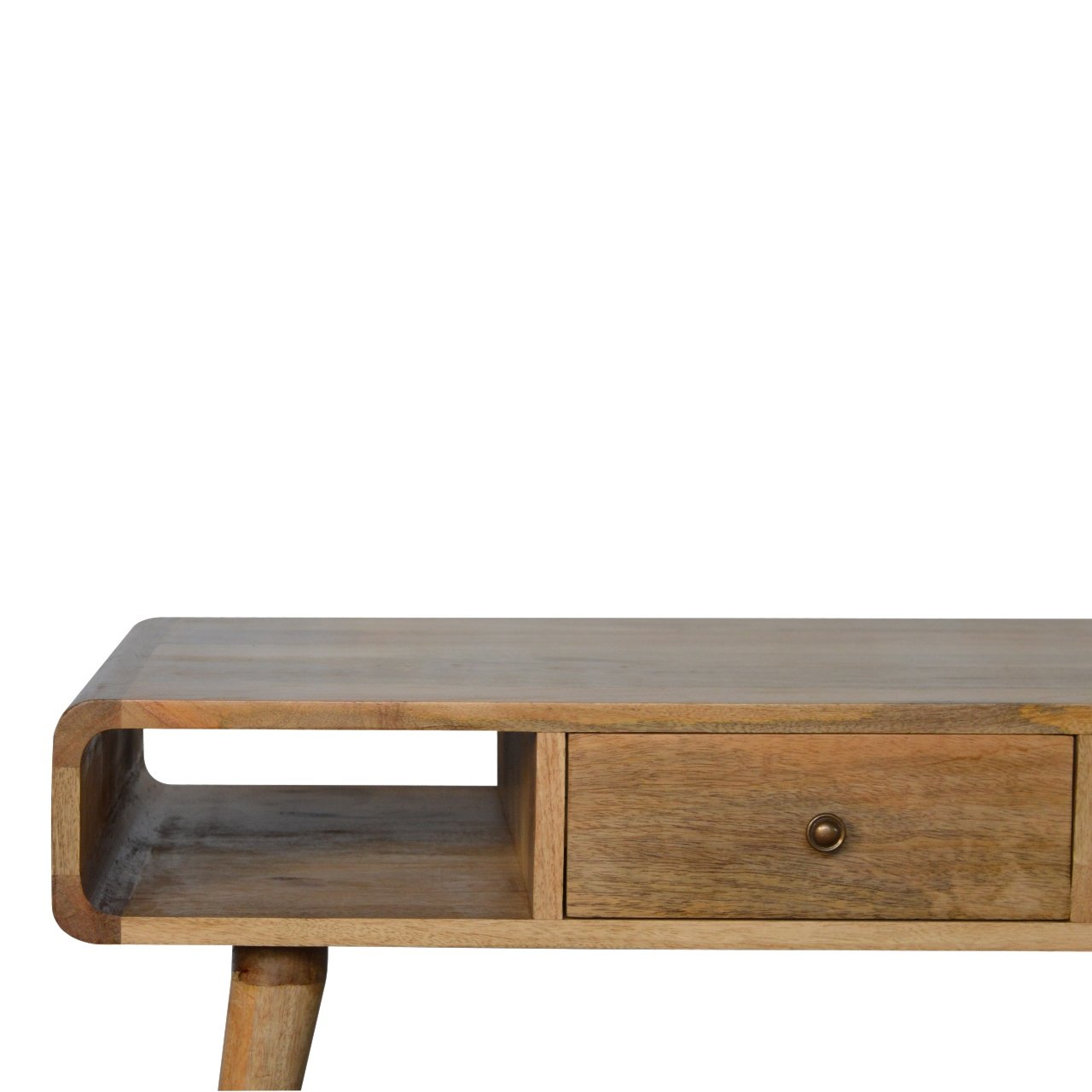 Curved Oak-ish Coffee Table - Luxe Home Comforts