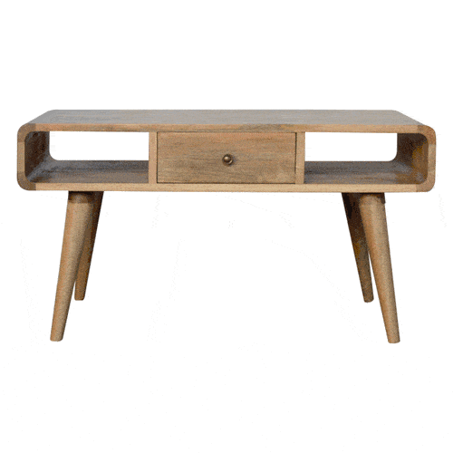 Curved Oak-ish Coffee Table - Luxe Home Comforts