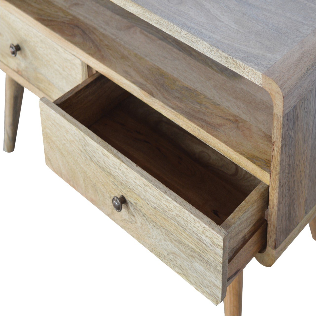 Curved Oak-ish Media Unit - Luxe Home Comforts