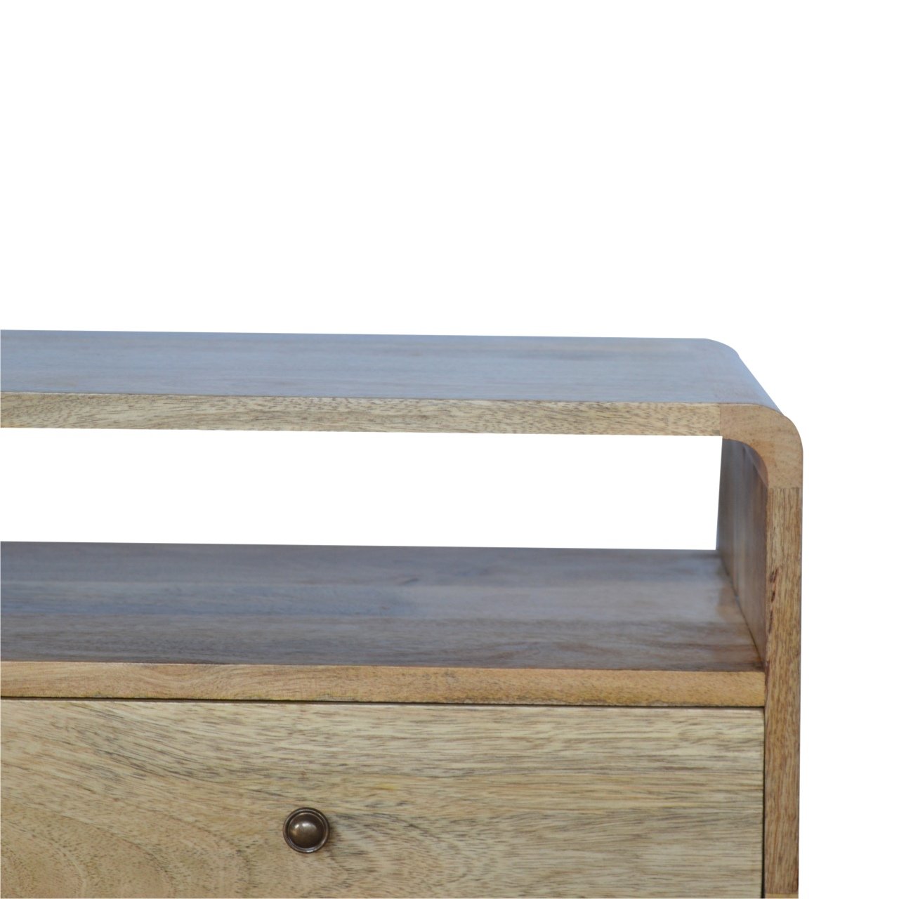 Curved Oak-ish Media Unit - Luxe Home Comforts