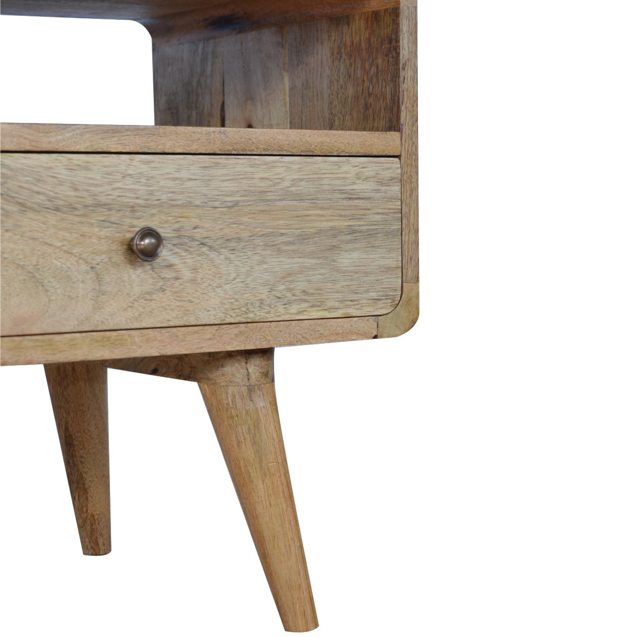 Curved Oak-ish Media Unit - Luxe Home Comforts