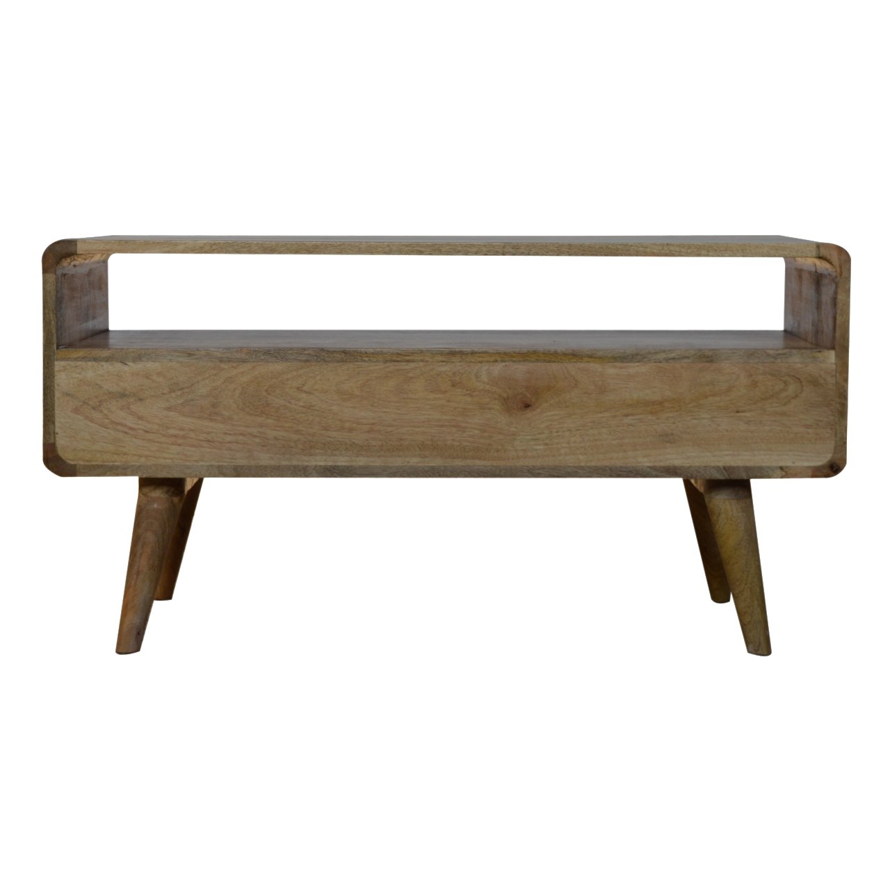 Curved Oak-ish Media Unit - Luxe Home Comforts