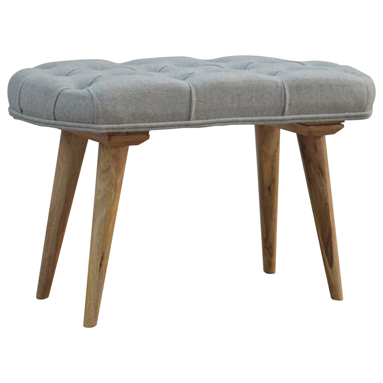 Deep Button Grey Tweed Bench - Luxe Home Comforts