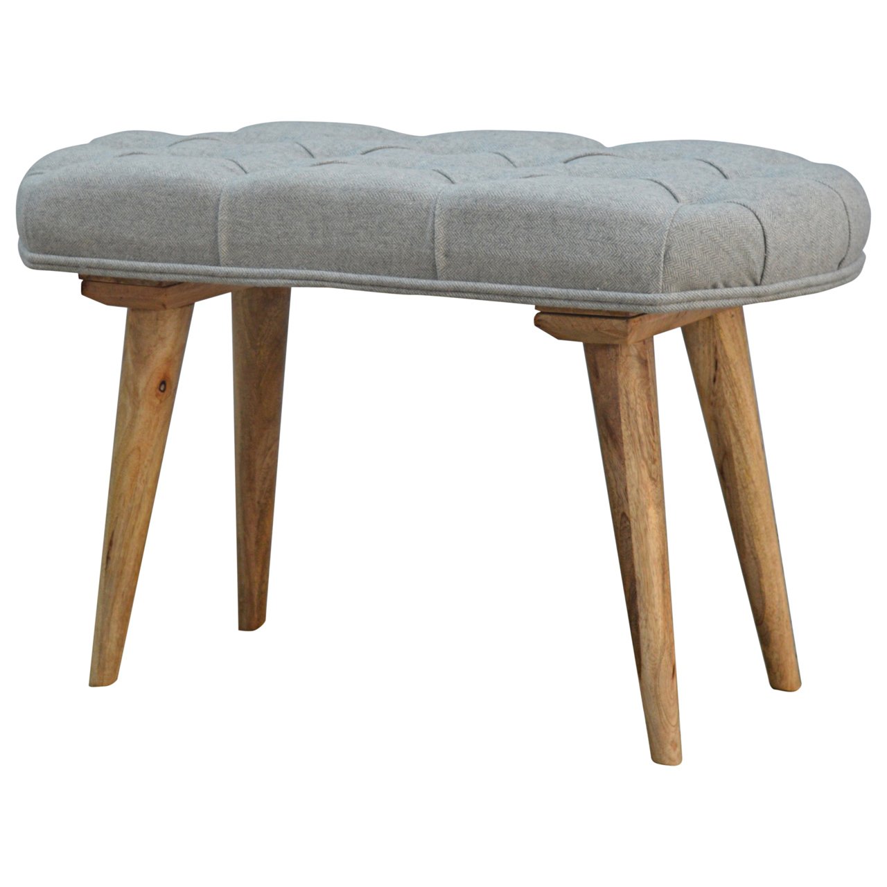Deep Button Grey Tweed Bench - Luxe Home Comforts
