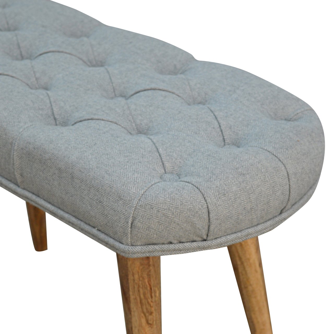 Deep Button Grey Tweed Bench - Luxe Home Comforts