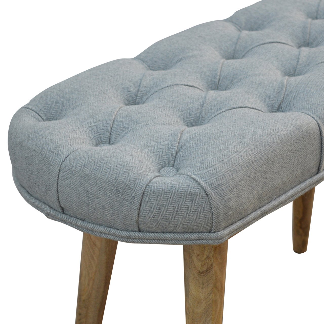 Deep Button Grey Tweed Bench - Luxe Home Comforts