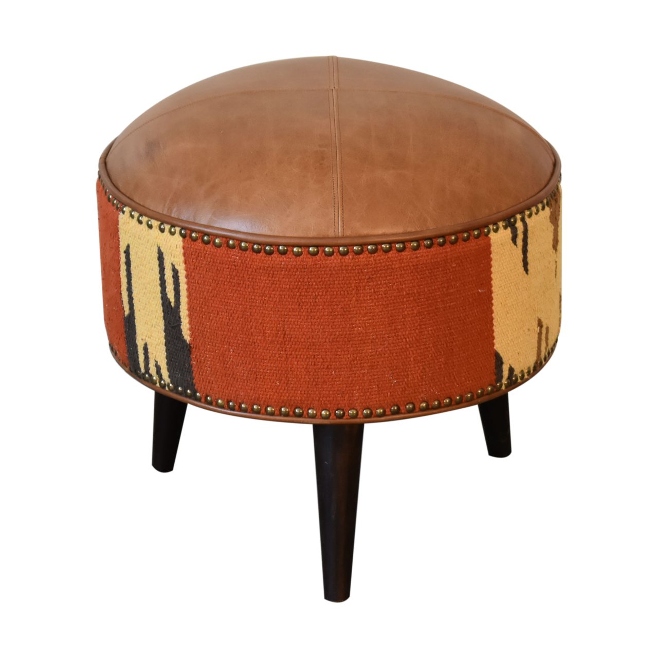 Durrie & Leather Mixed Footstool - Luxe Home Comforts
