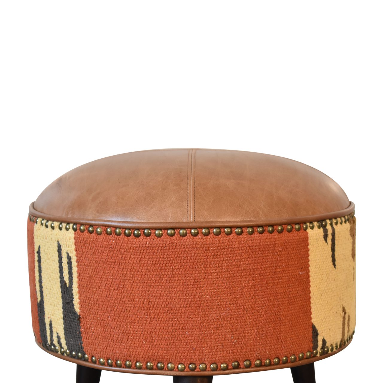Durrie & Leather Mixed Footstool - Luxe Home Comforts