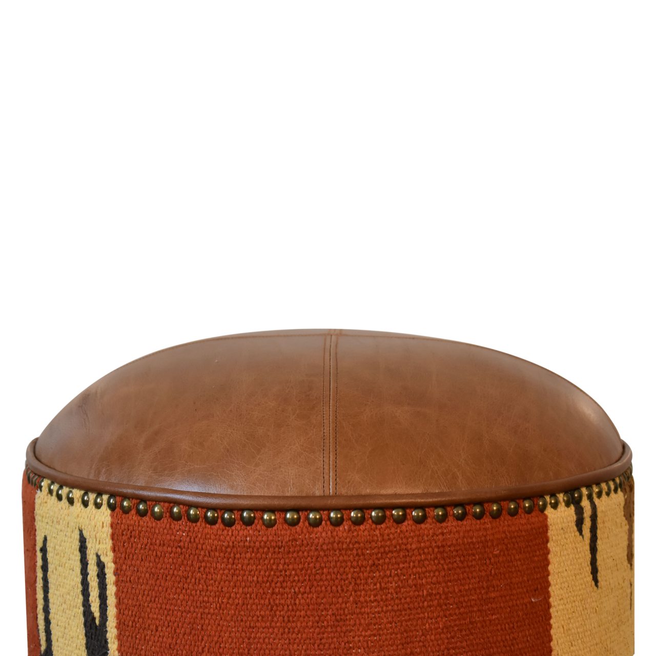 Durrie & Leather Mixed Footstool - Luxe Home Comforts