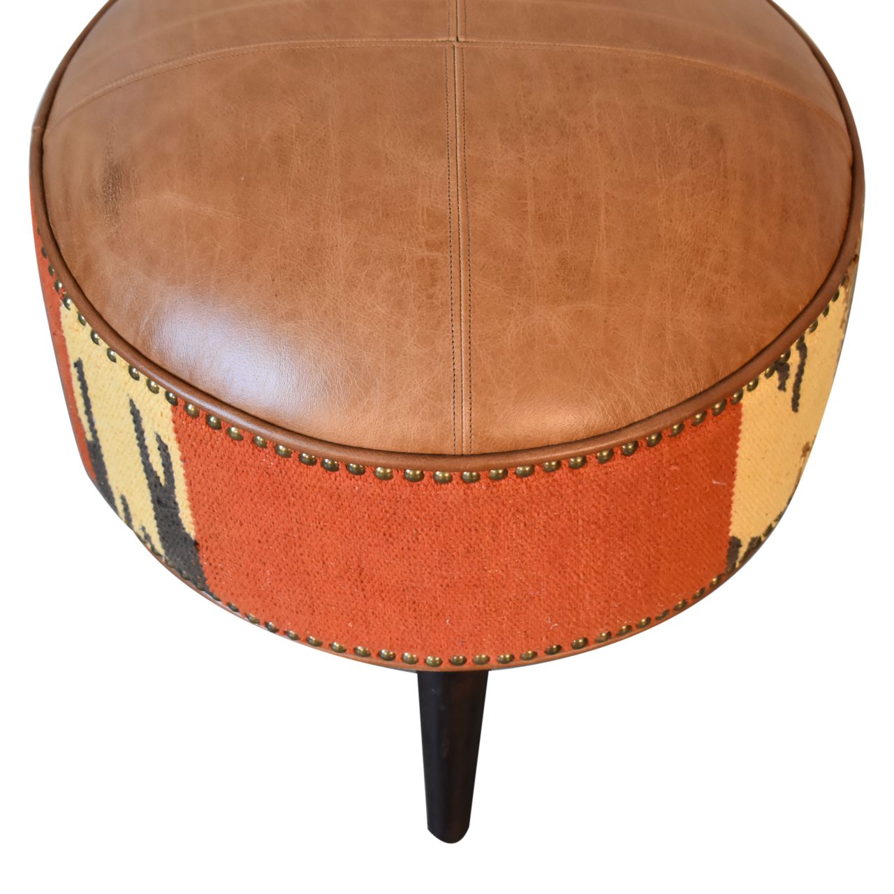 Durrie & Leather Mixed Footstool - Luxe Home Comforts