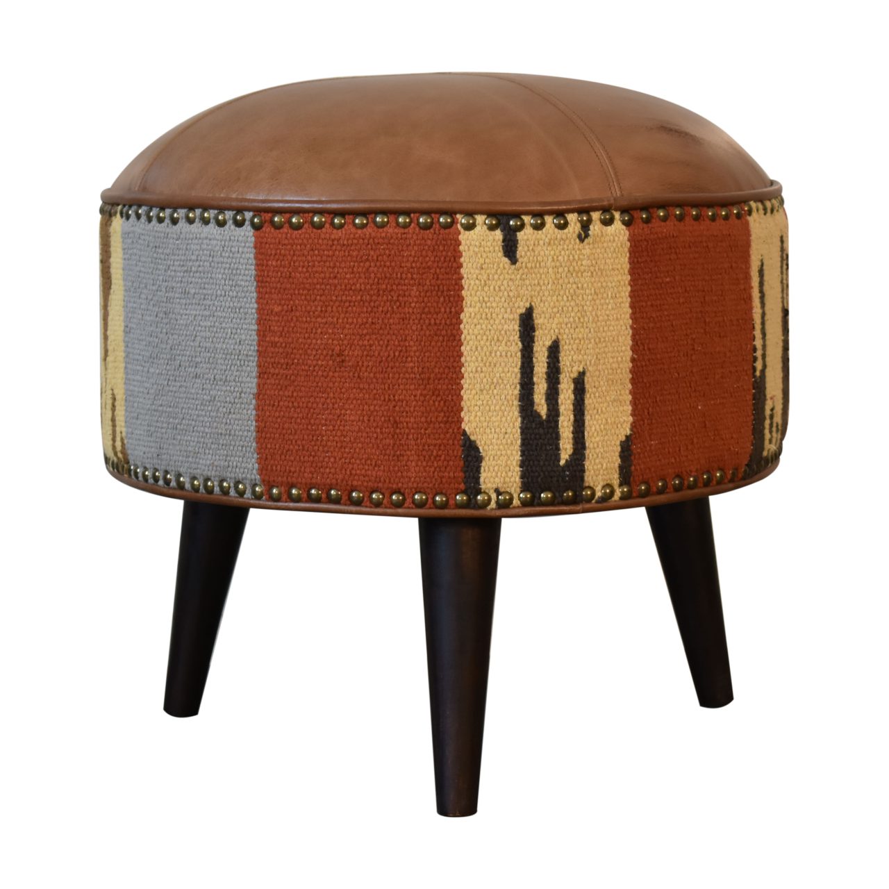 Durrie & Leather Mixed Footstool - Luxe Home Comforts