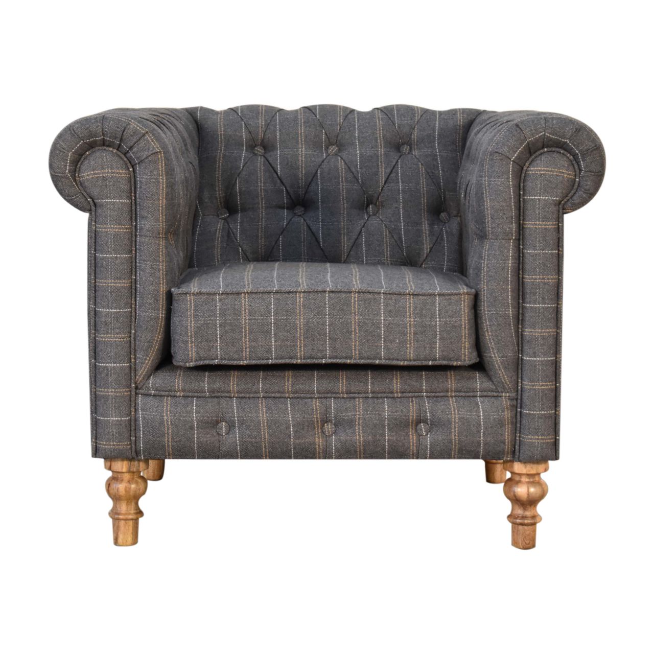 Pewter Tweed Chesterfield Armchair - Luxe Home Comforts